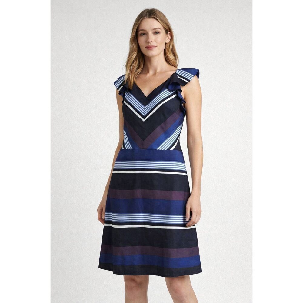 BANANA REPUBLIC  Striped Ruffle Lined 100% Silk A-Line Dress Size 6
